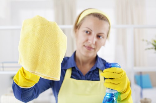 Cleaner assessing a safe workplace before starting duties