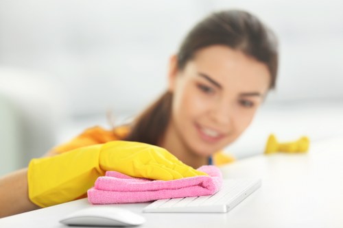 Close-up of stain removal during sofa cleaning